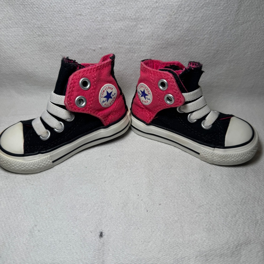 Converse Chuck Taylor All Star Infants 3 Black Pink Fold Down High Top 732496F - Picture 2 of 8